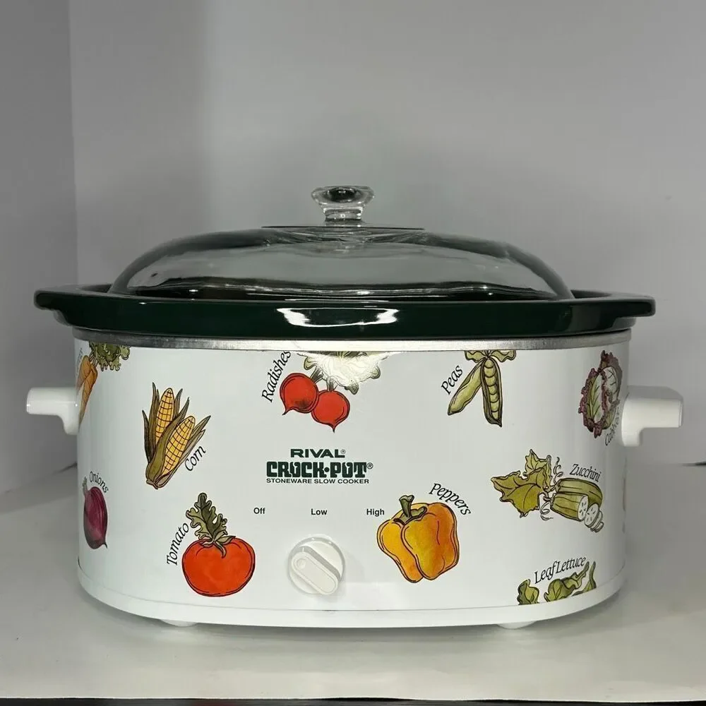 Vintage Rival Crockpot Stoneware Slow cooker Oval Vegetable Design Model 3755 5.
